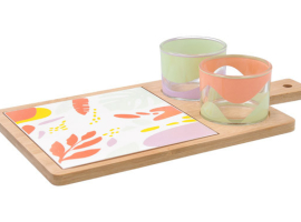 TABLA APERITIVO BAMBU/CERAMICA CON MANGO 2 BOLS KALEIDO